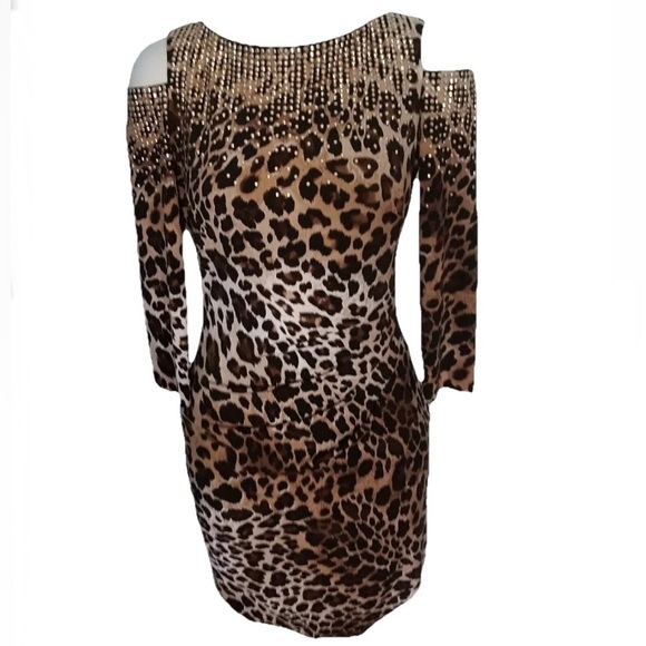 Caché Black and Gold Sequin Animal Print Dress Size 8 - Picture 1 of 10